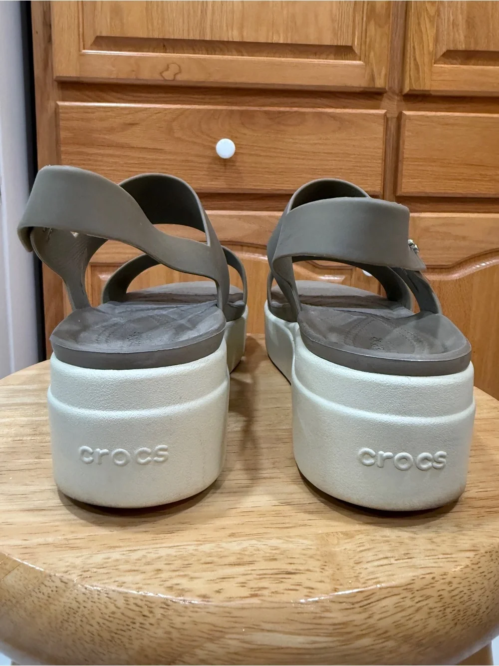 CROCS Women's Olive Taupe Double-Strap Platform Sandals